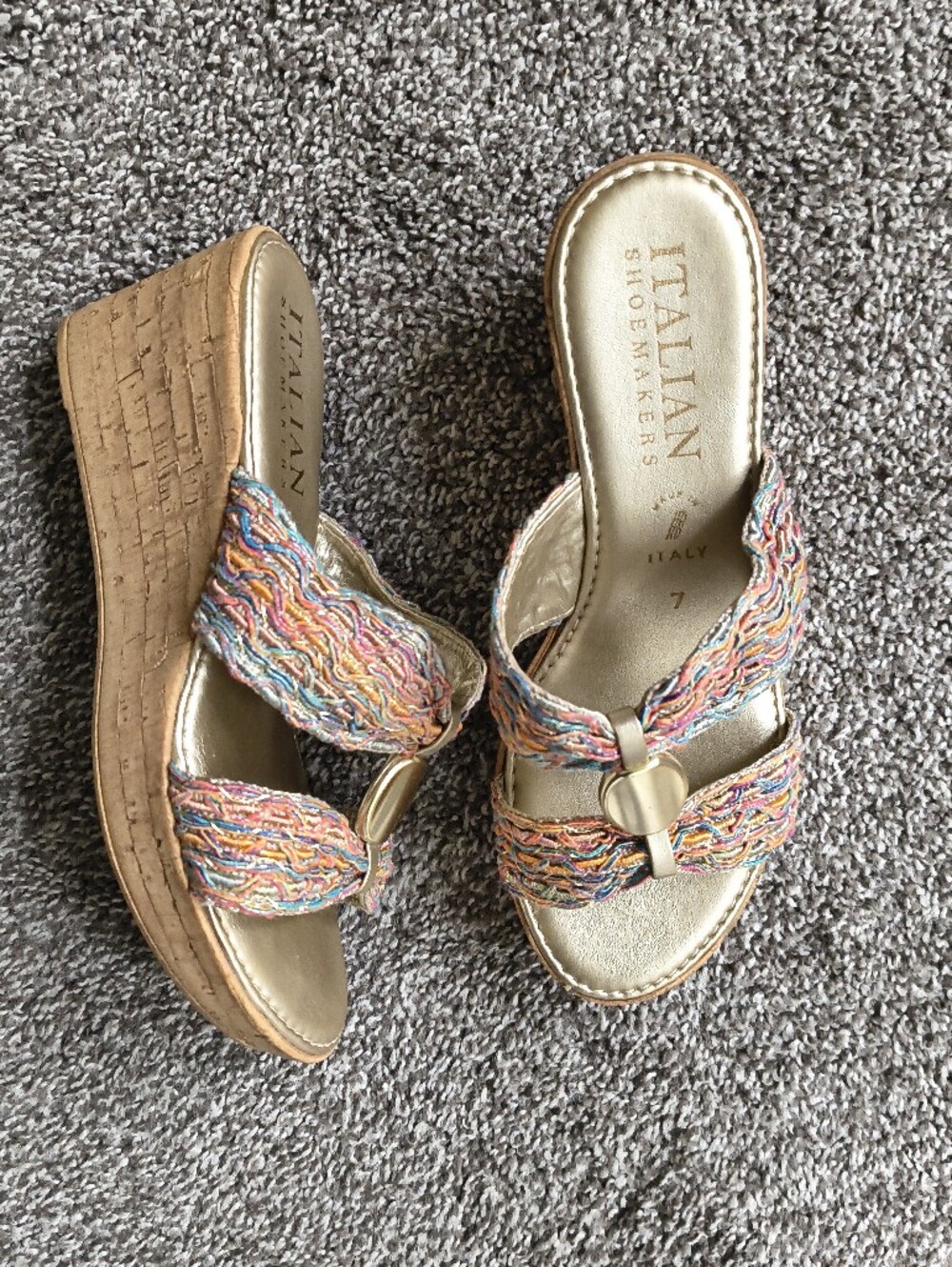 Italian Shoemakers Multi Color Woven Strap Cork Wedge Sandals Slides Size 7